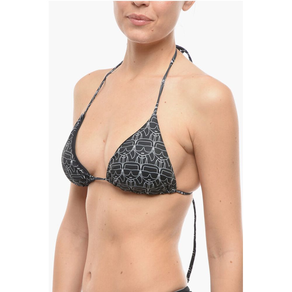 Karl Lagerfeld Triangle Bikini Top with All-Over Iconic Print