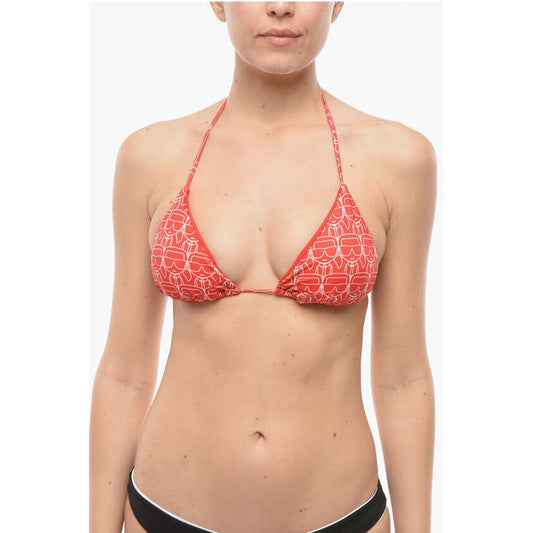 Karl Lagerfeld Triangle Bikini Top with All-Over Iconic Print