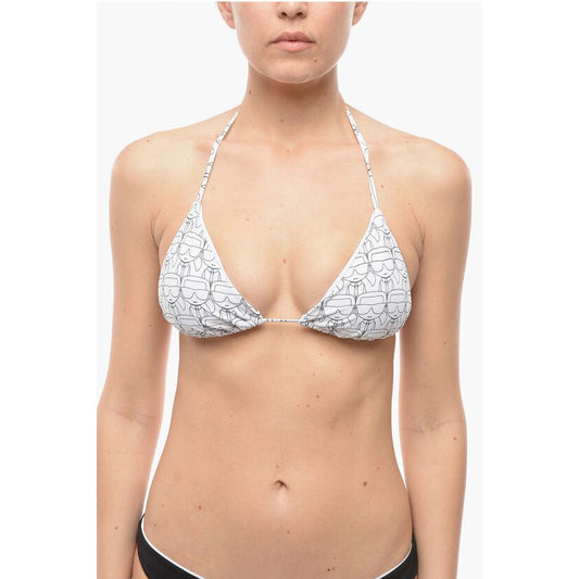 Karl Lagerfeld Triangle Bikini Top with All-Over Iconic Print