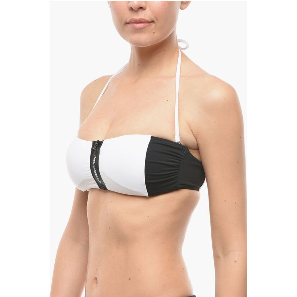 Karl Lagerfeld Two Tone SPORT Bandeau Bikini Top With Zip Closure