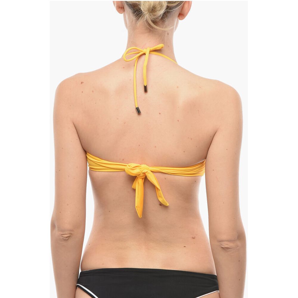 Karl Lagerfeld Solid Color Bandeau Bikini Top with Printed Contrasting Logo