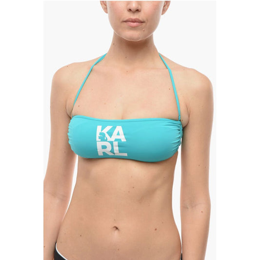 Karl Lagerfeld Solid Color Bandeau Bikini Top with Printed Contrasting Logo