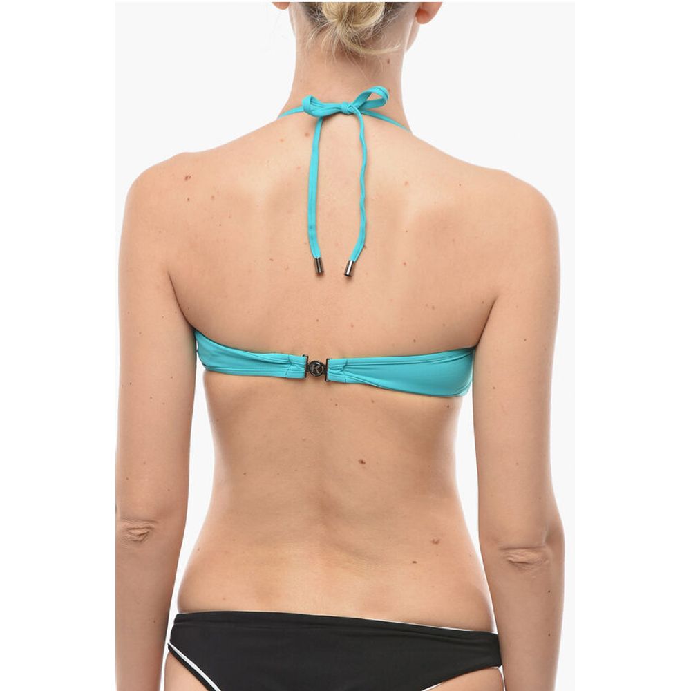 Karl Lagerfeld Solid Color Bandeau Bikini Top with Printed Contrasting Logo
