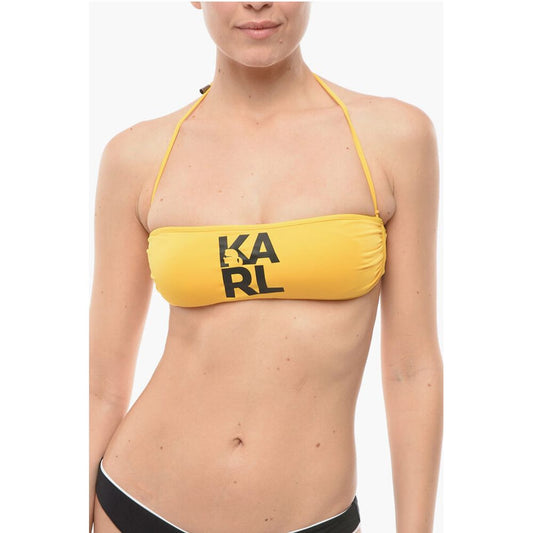 Karl Lagerfeld Solid Color Bandeau Bikini Top with Printed Contrasting Logo