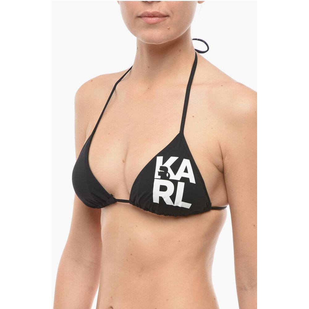 Karl Lagerfeld Logo Printed Triangle Bikini Top