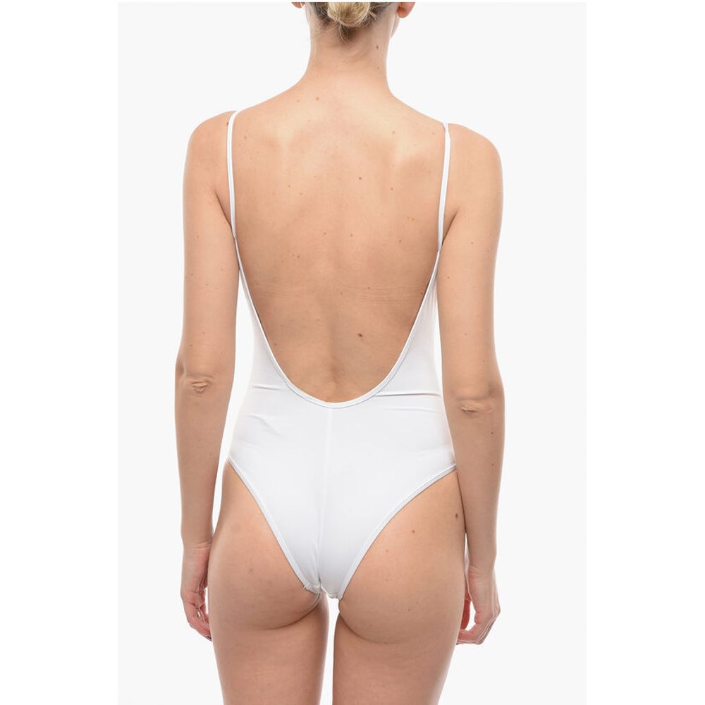 Karl Lagerfeld Solid Color One Piece Swimsuit with Printed Contrasting Logo