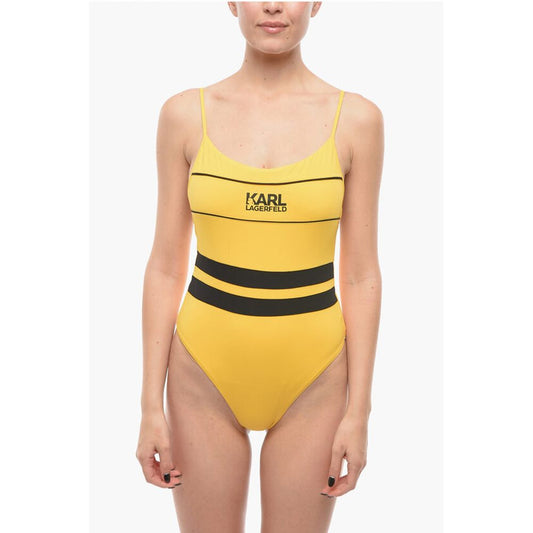 Karl Lagerfeld Two-Tone One Piece Swimsuit with Printed Logo