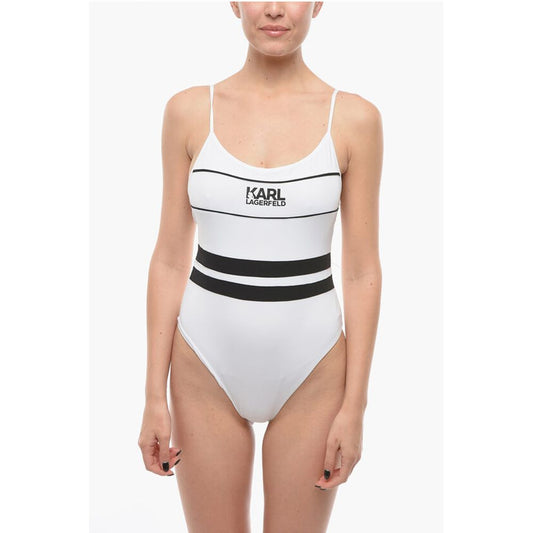 Karl Lagerfeld Two-Tone One Piece Swimsuit with Printed Logo