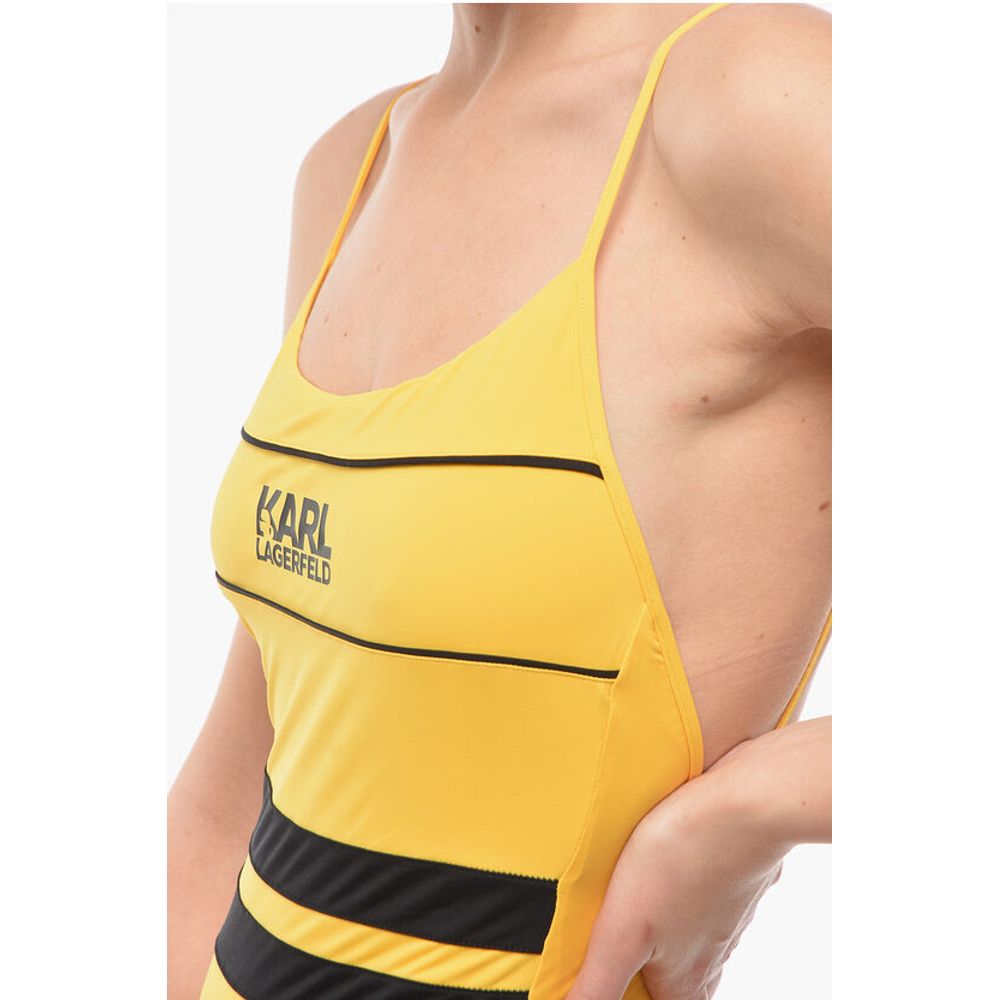 Karl Lagerfeld Two-Tone One Piece Swimsuit with Printed Logo