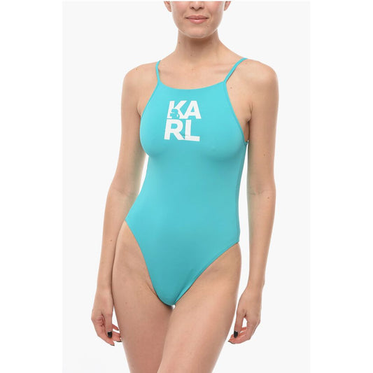 Karl Lagerfeld Solid Color One-Piece Swimsuit with Printed Logo