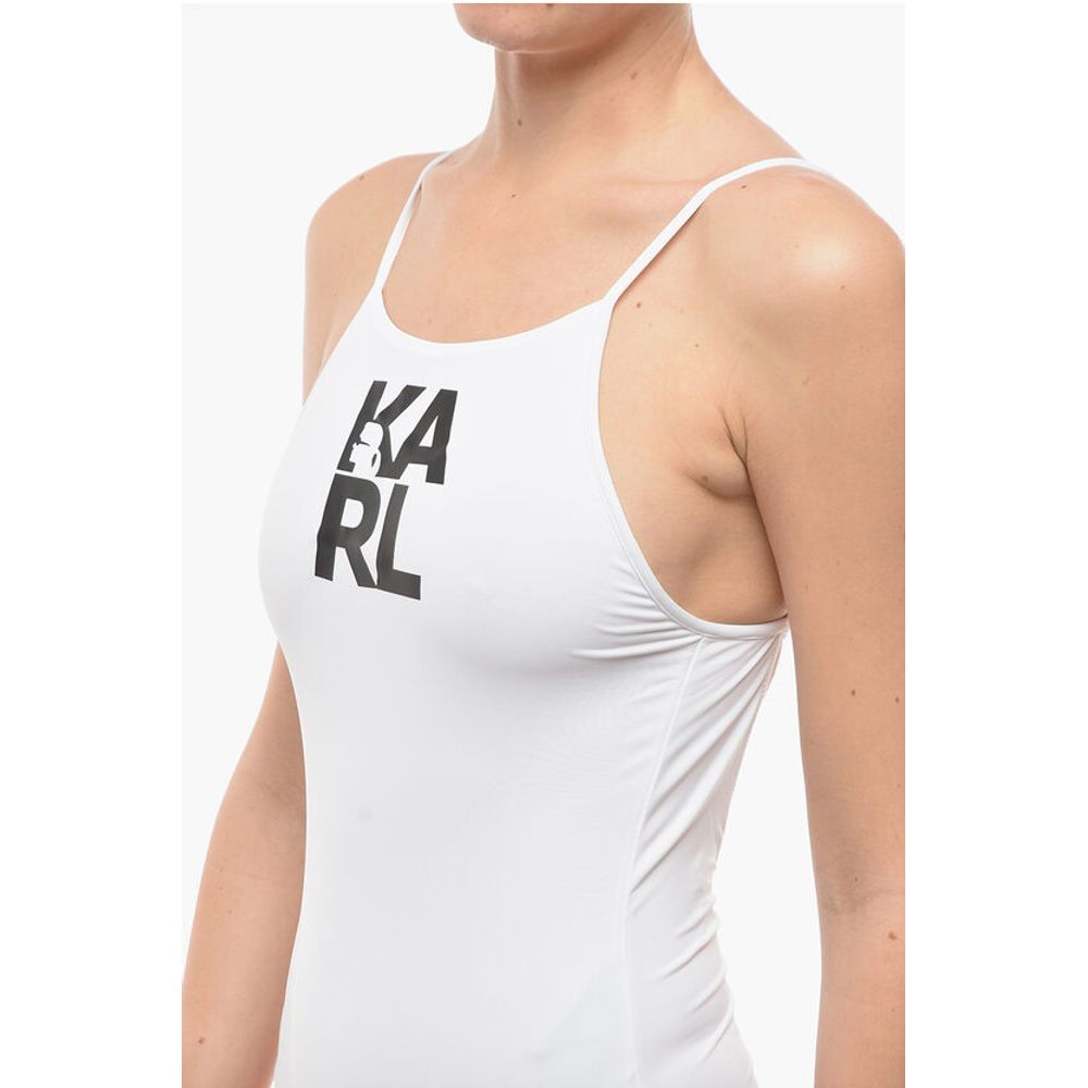 Karl Lagerfeld Solid Color One-Piece Swimsuit with Printed Logo