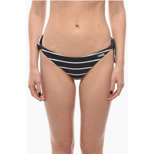 Karl Lagerfeld Awning Striped Bikini Bottom With Knotted Laces