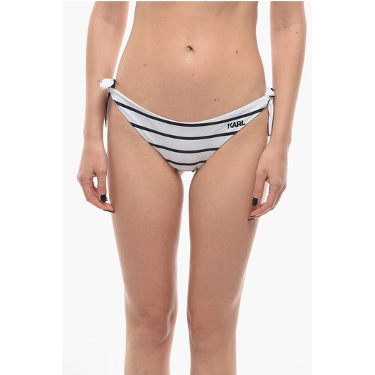 Karl Lagerfeld Awning Striped Bikini Bottom With Knotted Laces