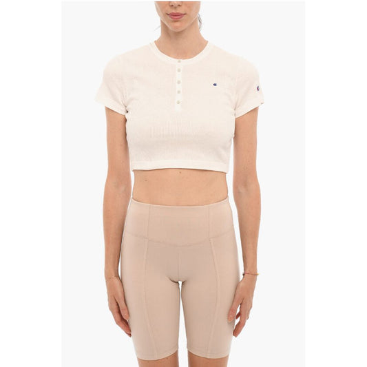 Champion Ribbed Crew-neck Cropped T-Shirt with Front Buttoning