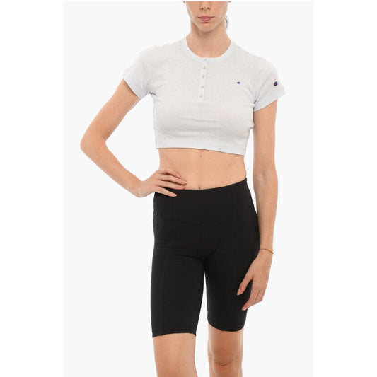 Champion Ribbed Crew-neck Cropped T-Shirt with Front Buttoning