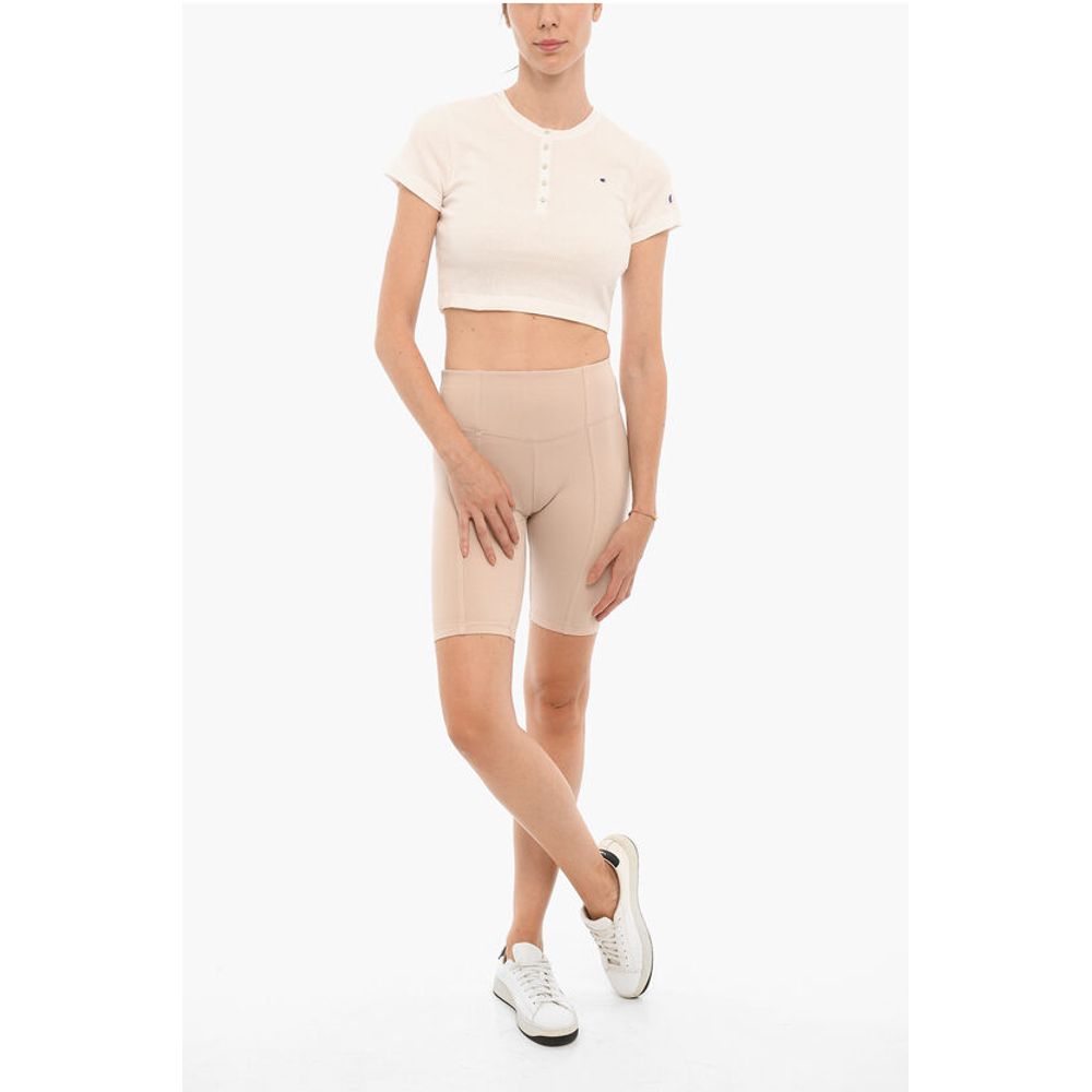 Champion Ribbed Crew-neck Cropped T-Shirt with Front Buttoning