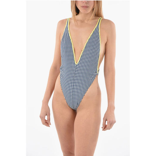 Diesel Checked BFSW-TESSAH One Piece Swimsuit with Deep V-Neck