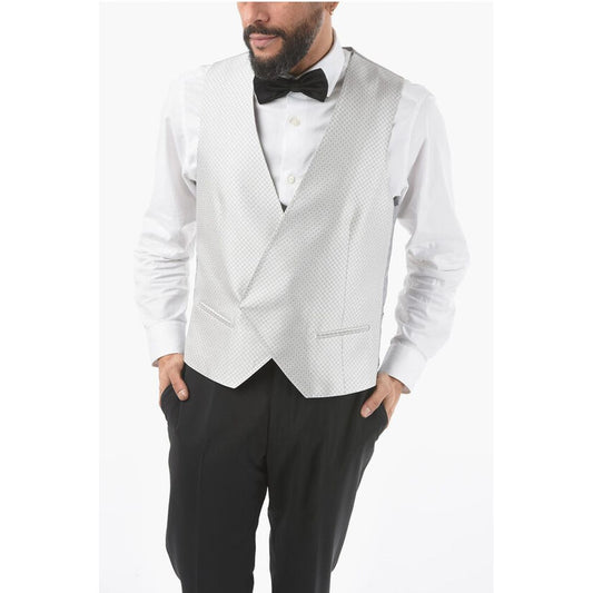 Corneliani Two-Tone Silk ACADEMY CERIMONIA Vest with All-Over Logo on t