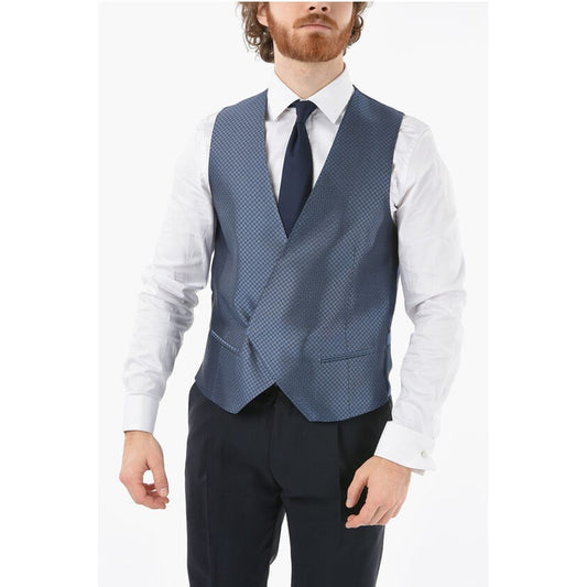 Corneliani Two-Tone Silk ACADEMY CERIMONIA Vest with All-Over Logo on t