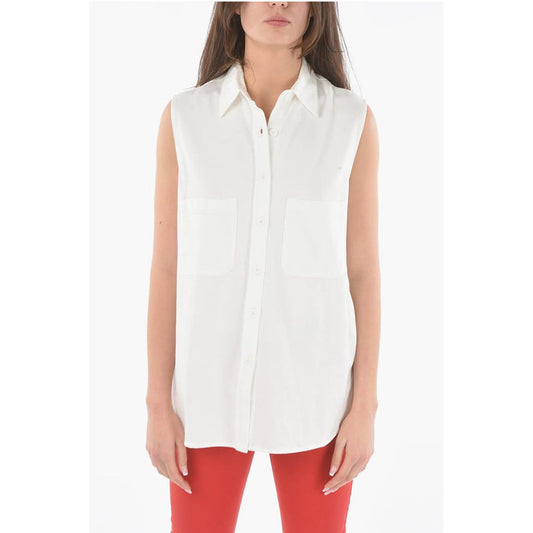 Woolrich Cotton Sleeveless Maxi Shirt with Double Breast Pockets