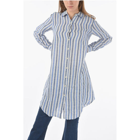 Woolrich Awning Striped Linen Shirt with Buttons on the Sleeve