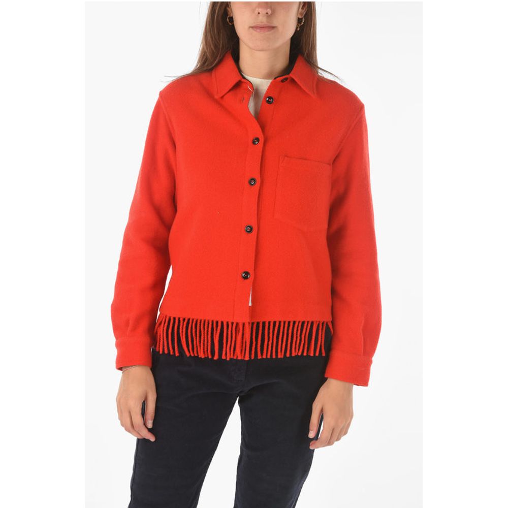 Woolrich fringed hem wool blend shirt with breast pocket
