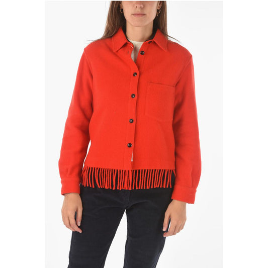 Woolrich fringed hem wool blend shirt with breast pocket