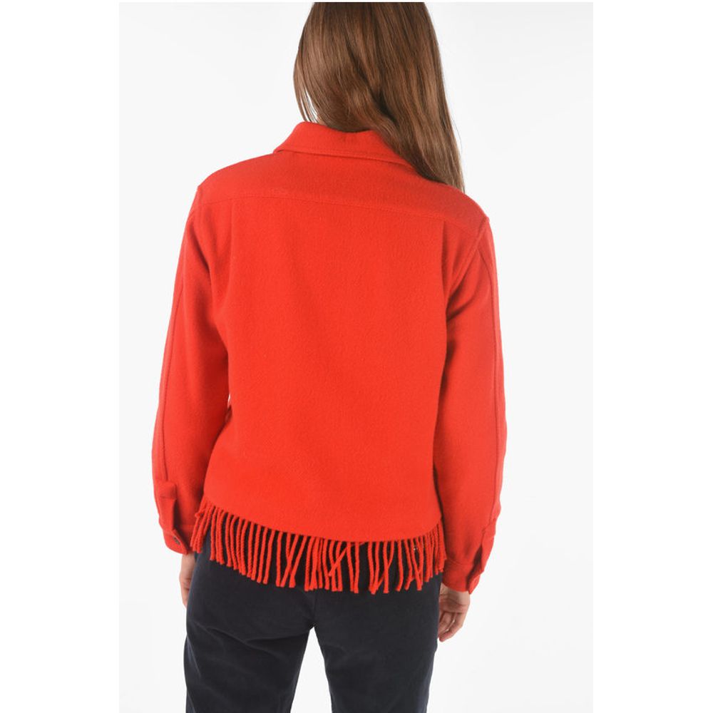 Woolrich fringed hem wool blend shirt with breast pocket
