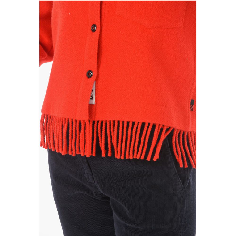 Woolrich fringed hem wool blend shirt with breast pocket