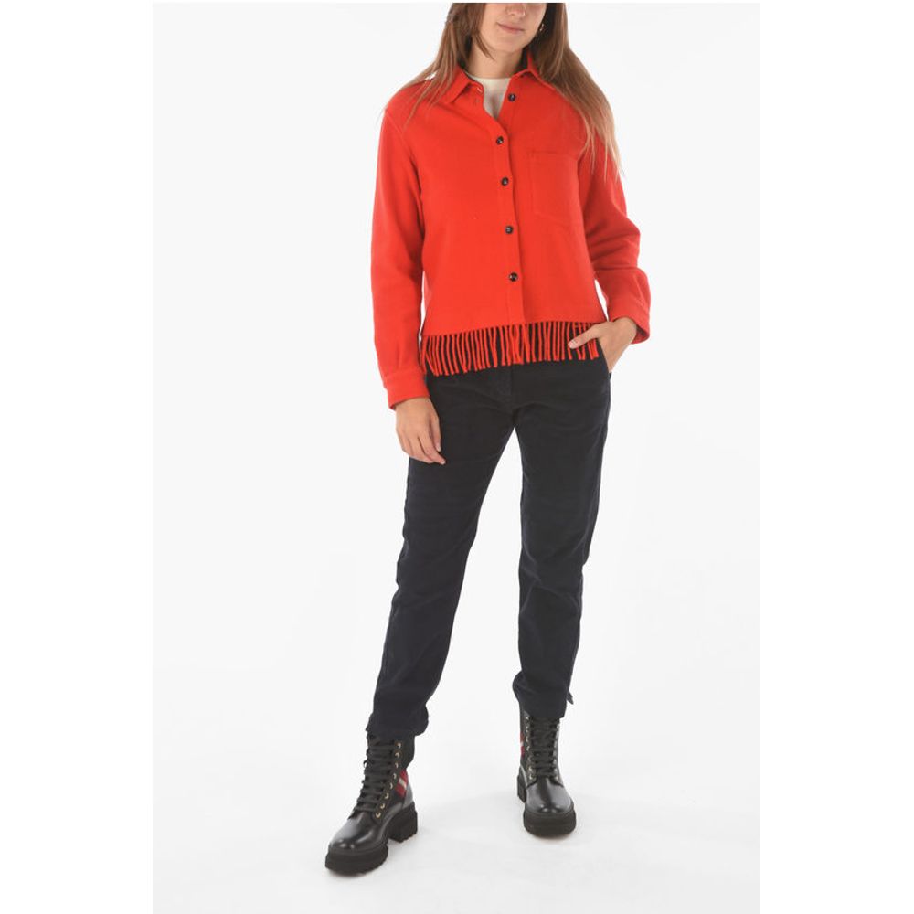 Woolrich fringed hem wool blend shirt with breast pocket