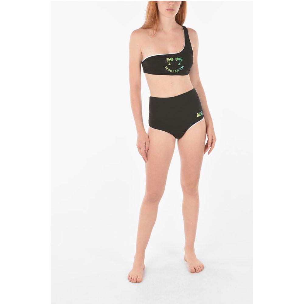 Diesel Printed WE GET REAL One-shoulder Bikini Top