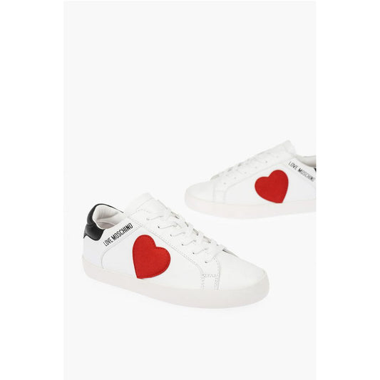 Moschino LOVE leather low top sneakers with velvet heart and Contrast