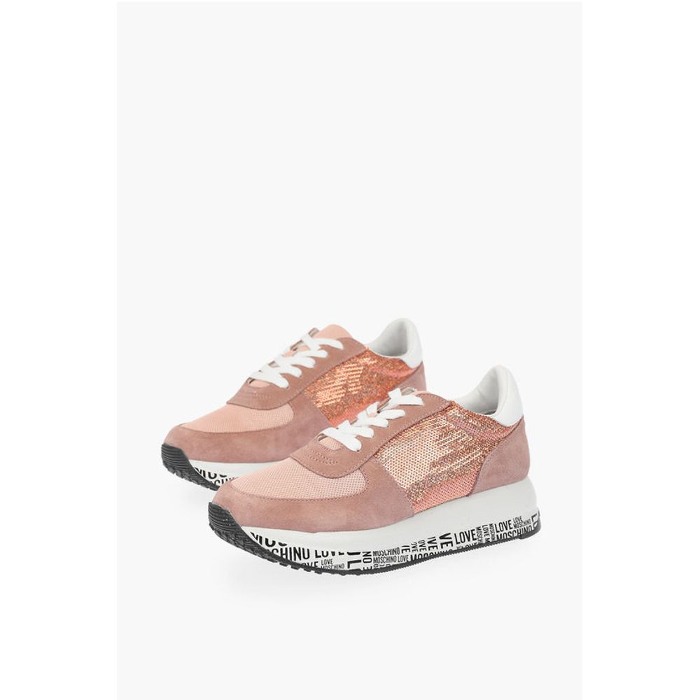 Moschino LOVE suede leather and sequined sneakers with all over logo