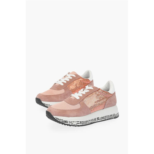 Moschino LOVE suede leather and sequined sneakers with all over logo