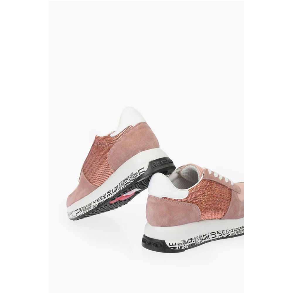 Moschino LOVE suede leather and sequined sneakers with all over logo