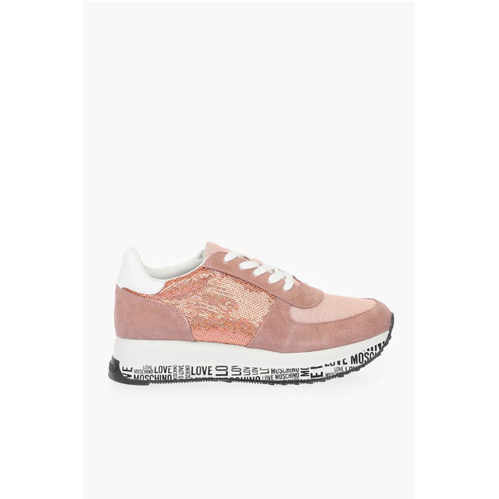 Moschino LOVE suede leather and sequined sneakers with all over logo