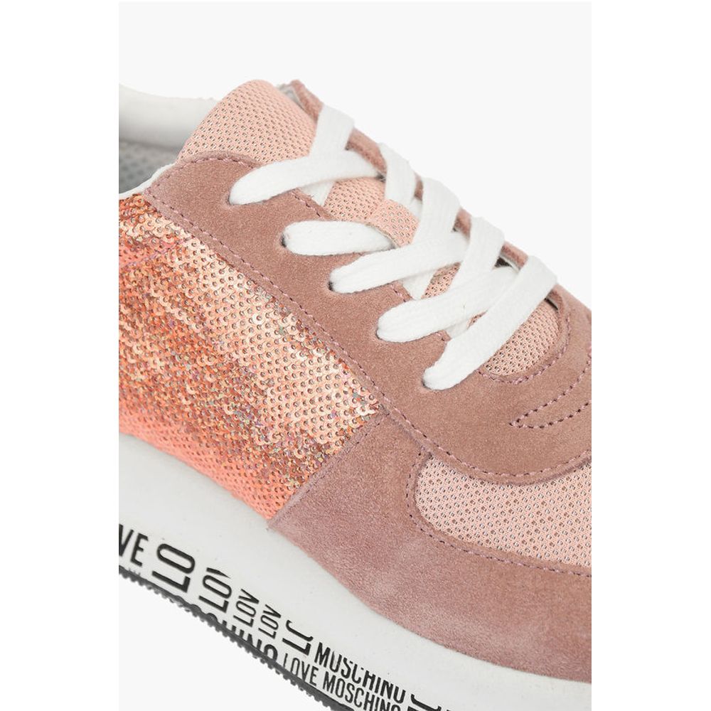 Moschino LOVE suede leather and sequined sneakers with all over logo