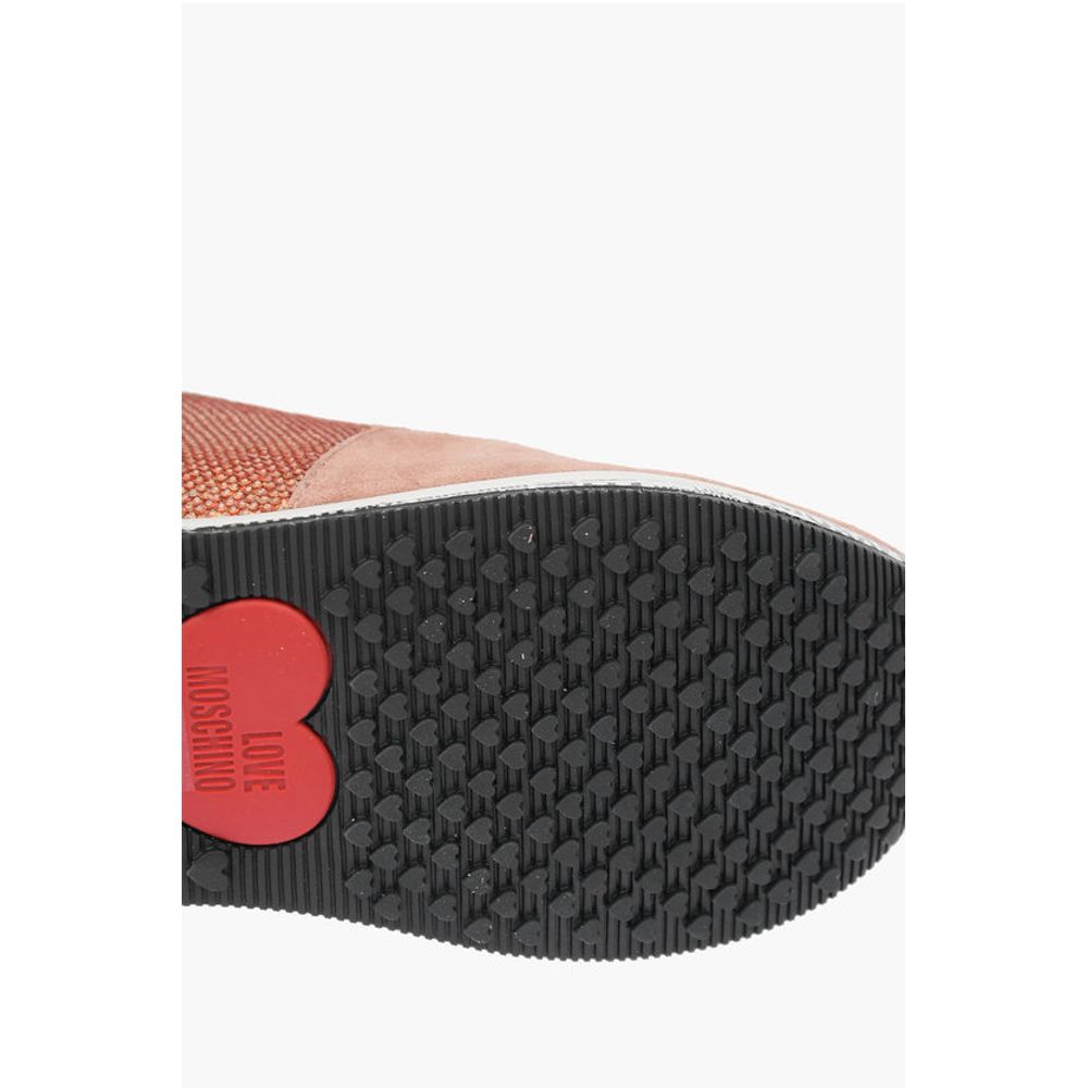 Moschino LOVE suede leather and sequined sneakers with all over logo