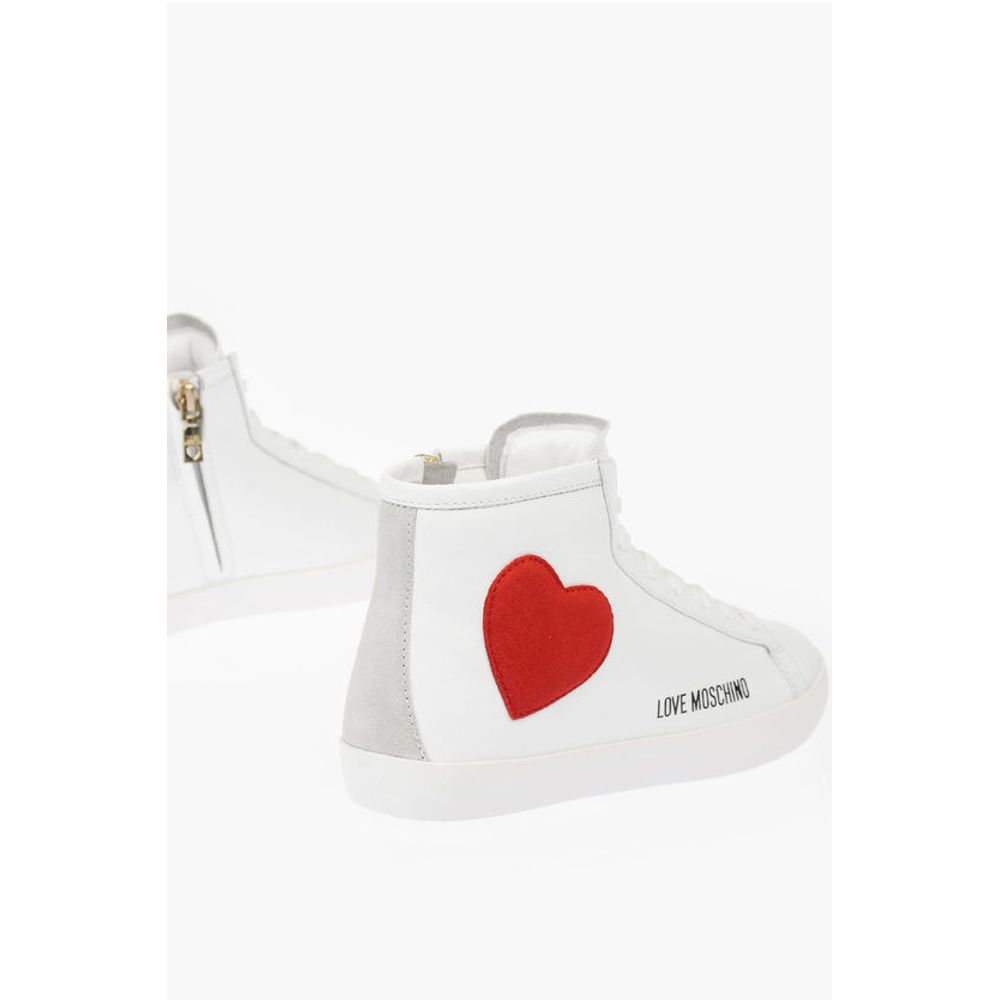 Moschino LOVE leather high top sneakers with velvet heart and side zi