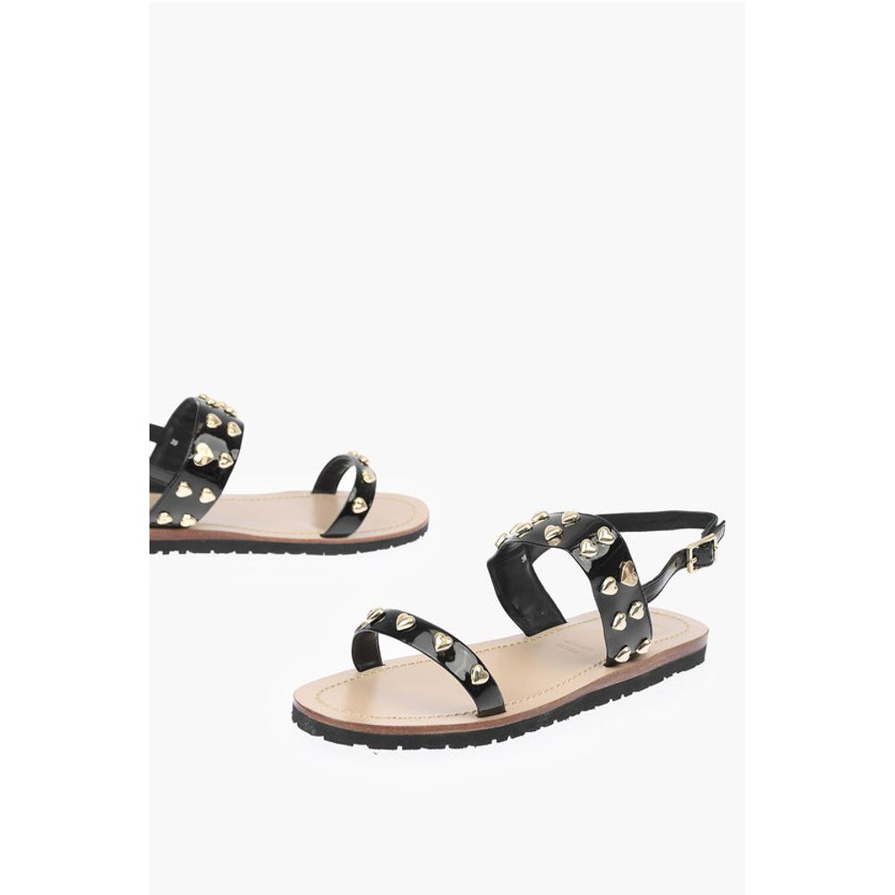 Moschino LOVE Patent Leather Flat Sandals with Heart Studs