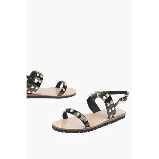 Moschino LOVE Patent Leather Flat Sandals with Heart Studs