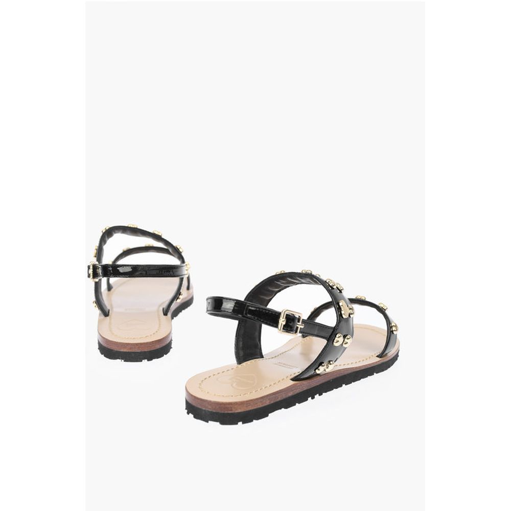 Moschino LOVE Patent Leather Flat Sandals with Heart Studs