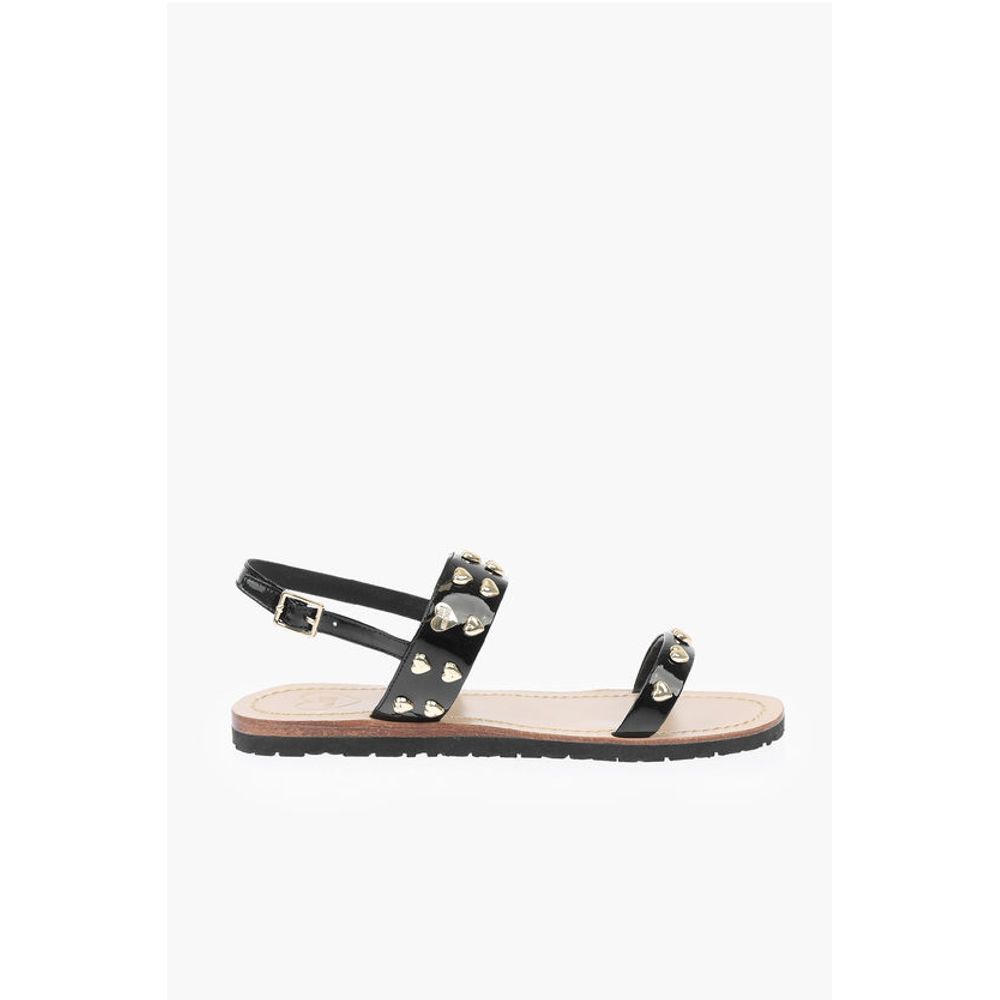 Moschino LOVE Patent Leather Flat Sandals with Heart Studs