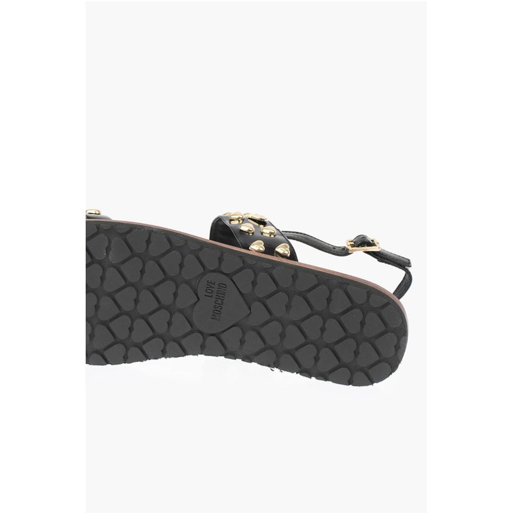 Moschino LOVE Patent Leather Flat Sandals with Heart Studs