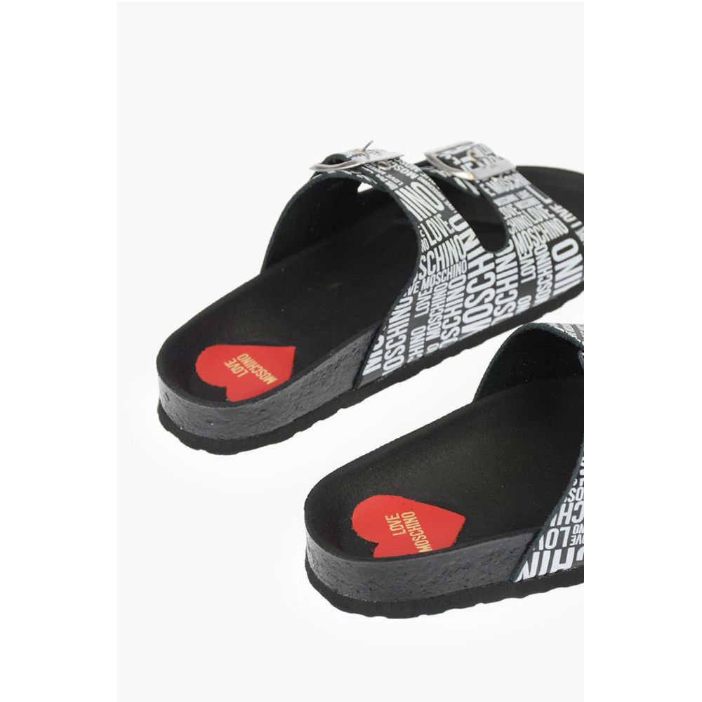 Moschino LOVE Slides Sandals BIRKI130 with Logoed Buckles