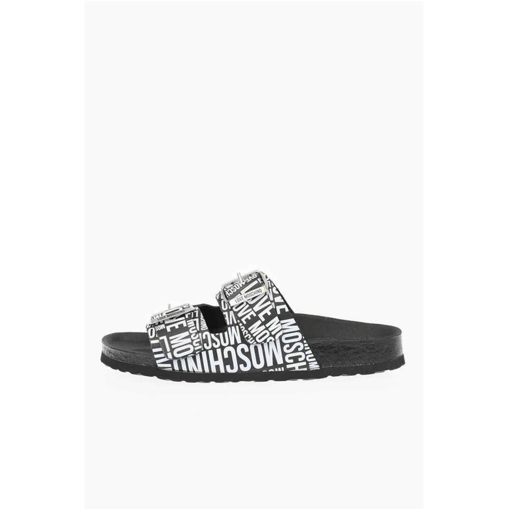Moschino LOVE Slides Sandals BIRKI130 with Logoed Buckles