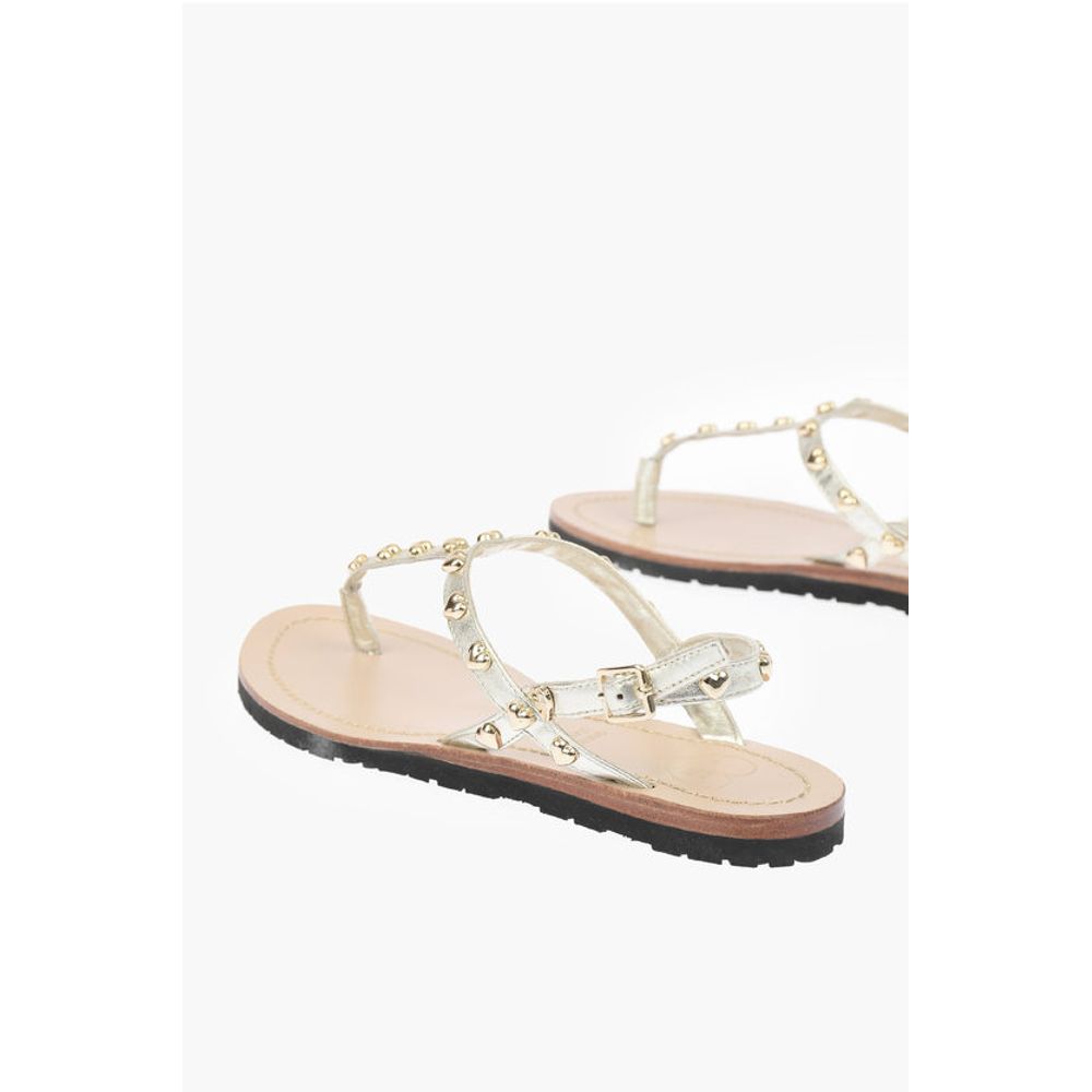 Moschino LOVE Laminated Leather Thong Sandals CAPRI with Studs