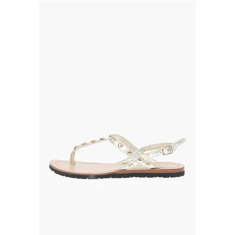 Moschino LOVE Laminated Leather Thong Sandals CAPRI with Studs