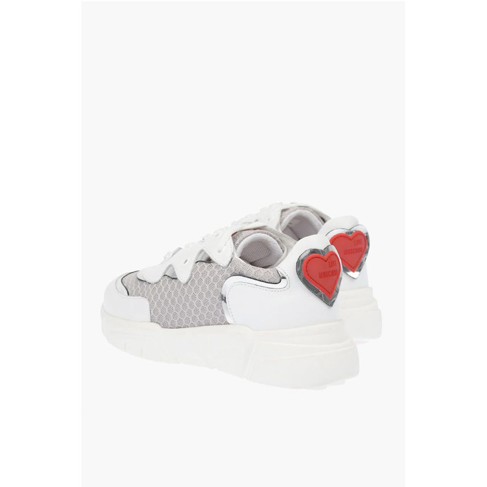Moschino LOVE Leather and Fabric Sneakers RUNNING35 with Logoed Heart