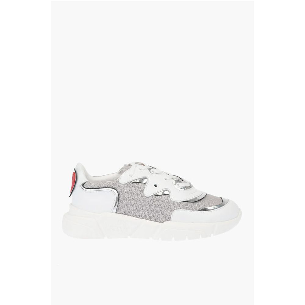 Moschino LOVE Leather and Fabric Sneakers RUNNING35 with Logoed Heart